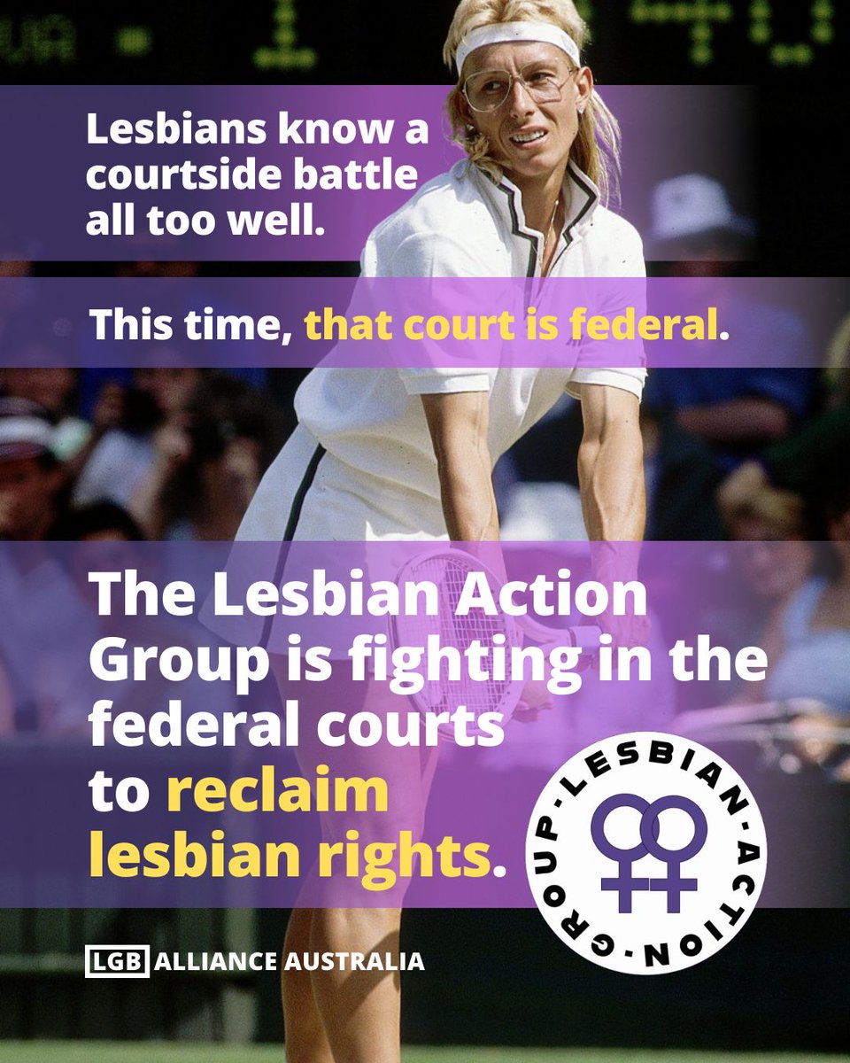 lgballiance_aus's tweet photo. We grew up admiring Martina Navratilova, not just for her skill, but for her courage in living openly as a lesbian at a time when it came at real cost.
The Lesbian Action Group is before the Federal Court today to protect that right.
@martina
https://t.co/VgMBmQ6nRV https://t.co/sXaNlVTyoI