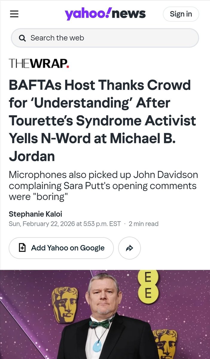 FocusedJustice's tweet image. So Michael B. Jordan and Delroy Lindon were giving an award at the BAFTA Awards and were called the n-word by a "Tourette’s syndrome activist John Davidson"

So Tourette's causes racism now? 

@tariqnasheed 

x.com/i/status/20256…

Link:
thewrap.com/industry-news/…