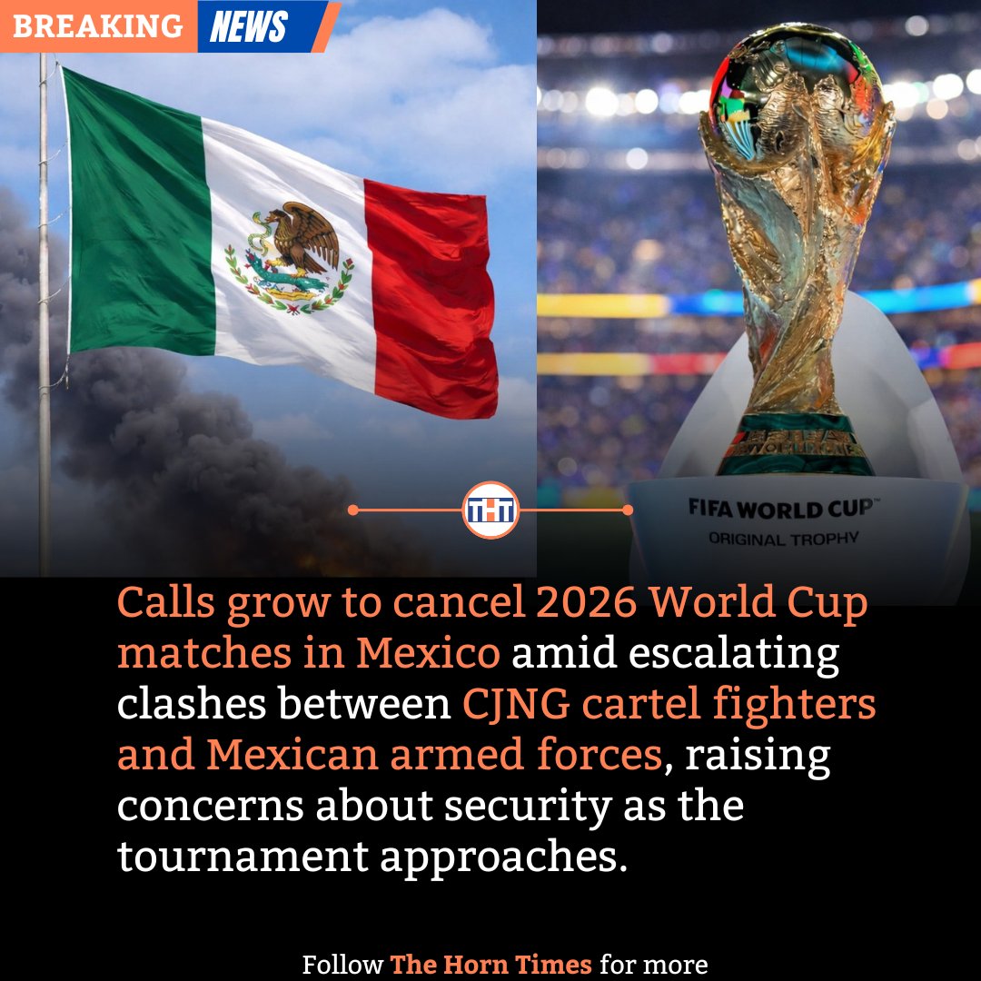 Calls grow to cancel 2026 World Cup matches in Mexico amid clashes between the CJNG cartel and Mexican armed forces. No official changes announced.

#Mexico #WorldCup2026