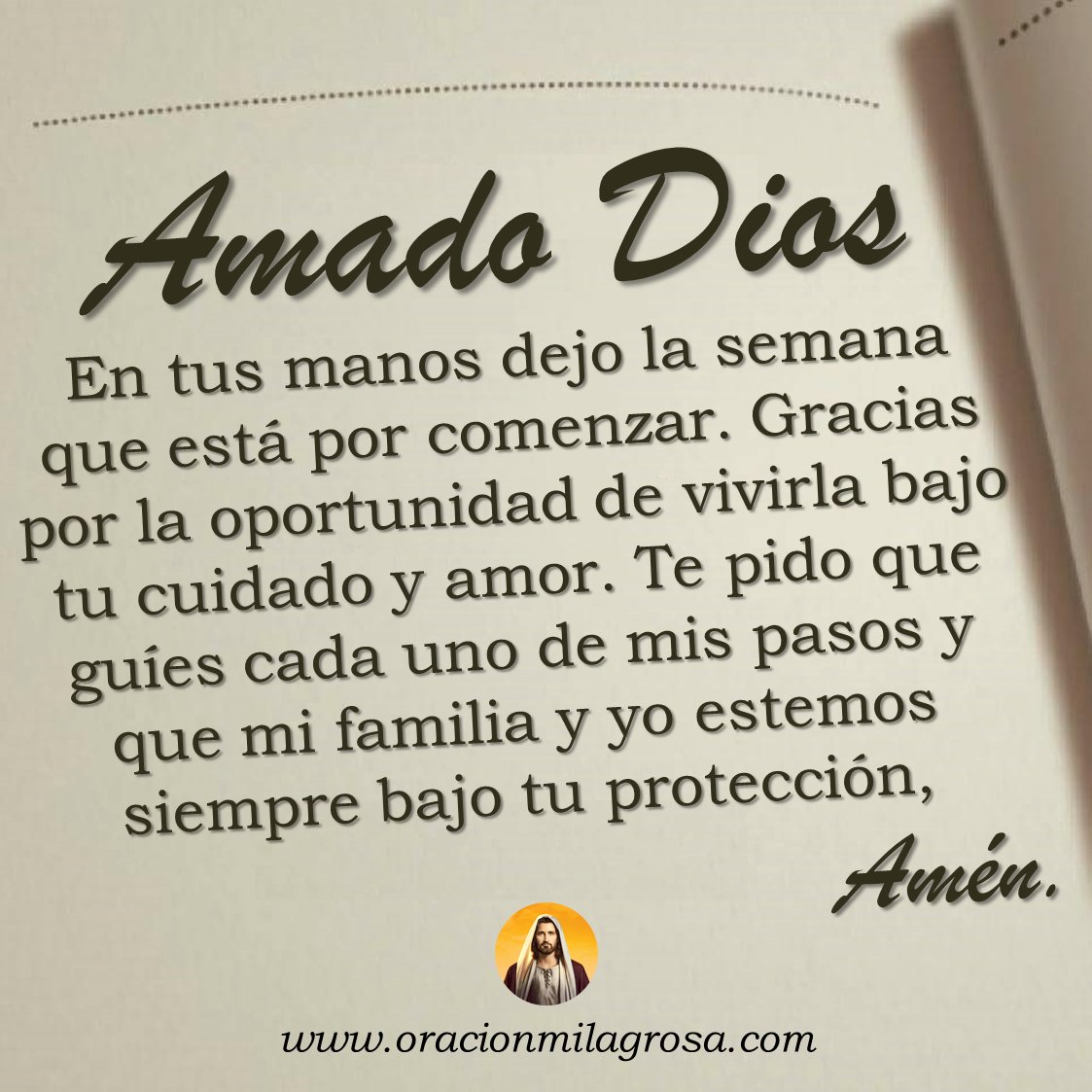 oracion_milagro's tweet photo. AMADO DIOS, TE ENTREGO LA SEMANA QUE ESTÁ POR COMENZAR: AMADO DIOS, en esta noche de domingo, me acerco hasta Ti con un corazón lleno de esperanza para entregarte mi vida, mis necesidades y mis metas para la nueva semana que empieza

Continúa orando en: https://t.co/qO8ESh2jHY ✨
