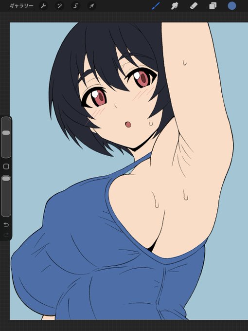 塗りの途中だけど、
線画でバケツ塗り
線画+影線レイヤーでバケツ塗り。
線画のみ表示。 