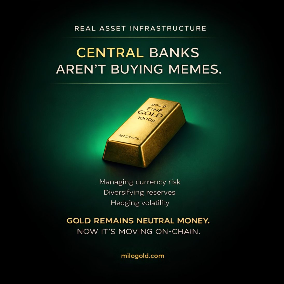 Central Banks Aren’t Buying Memes.

For several consecutive years, central banks have been net buyers of gold at levels well above historical averages.

They’re not chasing volatility.
They’re managing currency risk.
They’re hedging geopolitical exposure.
They’re diversifying