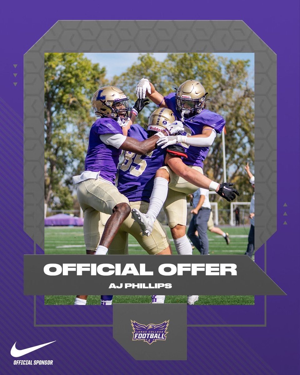 After a few great conversations with <a href="/CoachHSanders/">Hayden Sanders</a> I’m blessed to receive an official offer from Loras College! <a href="/lorascollege/">Loras College</a> 
Grateful for the opportunity to continue my academic and athletic career. #AGTG
