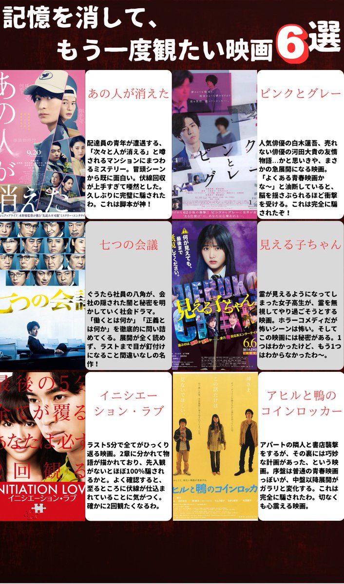 nyanko_movies's tweet photo. 【記憶を消して、もう一度観たい映画】6選 https://t.co/yLR6UJKfBb