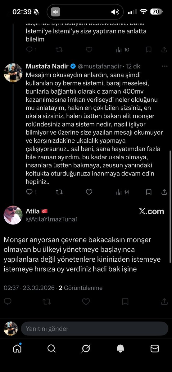 Bakın böyle trol olmayın, ukalalıklar yapıp sonra cevap veremeyeceğiniz aşamada engelleyip kaçmayın. Hadsizsiniz, haddinizi bildirmeye bile değmezsiniz.. trollük yapıp sitem uşağı olmaya devam edenlerin gazlamaları sonucunda sistemi lehine kullananlara çalışmayın..