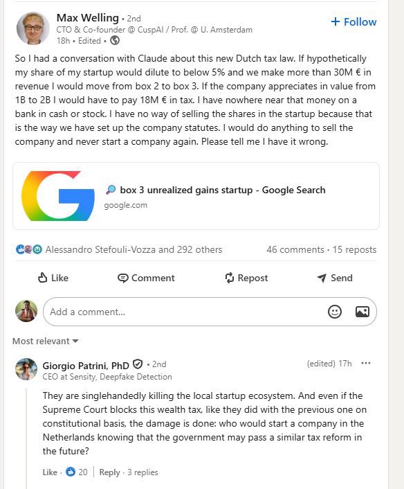 Op LinkedIn raken Nederlandse startup founders inmiddels in paniek.
"I would do anything to sell the company and never start a company again."