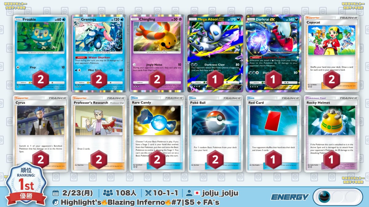 🌏 ポケポケ 大会結果｜2/23(月) 🌏 108人大会でゲッコウガ型