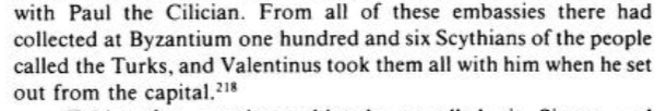 6th century Roman historian Menander notes that the Scythians started calling themselves Turks anymore:  "there were gathered together one hundred and six Scythian men from the people called Turks"