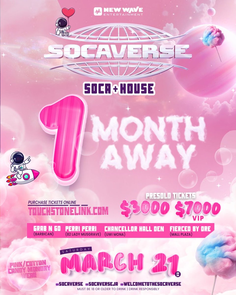 Socaverseja's tweet photo. Inch by inch…we approaching the sweetest land😉🍬

You don’t want to MISS IT, grab your TICKETS NOW at the following locations:

🍬Grab N Go (Barbican)
🍭Perri Perri (Near Kaya)
🍬Fierce by Dre (Mall Plaza)
🍭Chancellor Hall Den (UWI)

Or online using the link below🔗: https://t.co/kM6LLud2CQ
