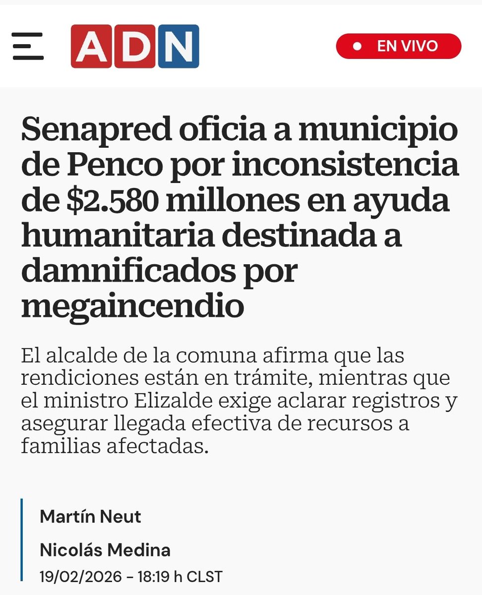 El Alcalde de Penco, un UDI, lloró en los canales de TV por ayuda tirando mierda al Pdte Boric,el gobierno hizo la pega y envió la ayuda a Damnificados y el Alcalde escondió la ayuda para sacarla el 12 de Marzo cuando asumiera Kast y dejarlo como rey, se puede ser más Miserable?