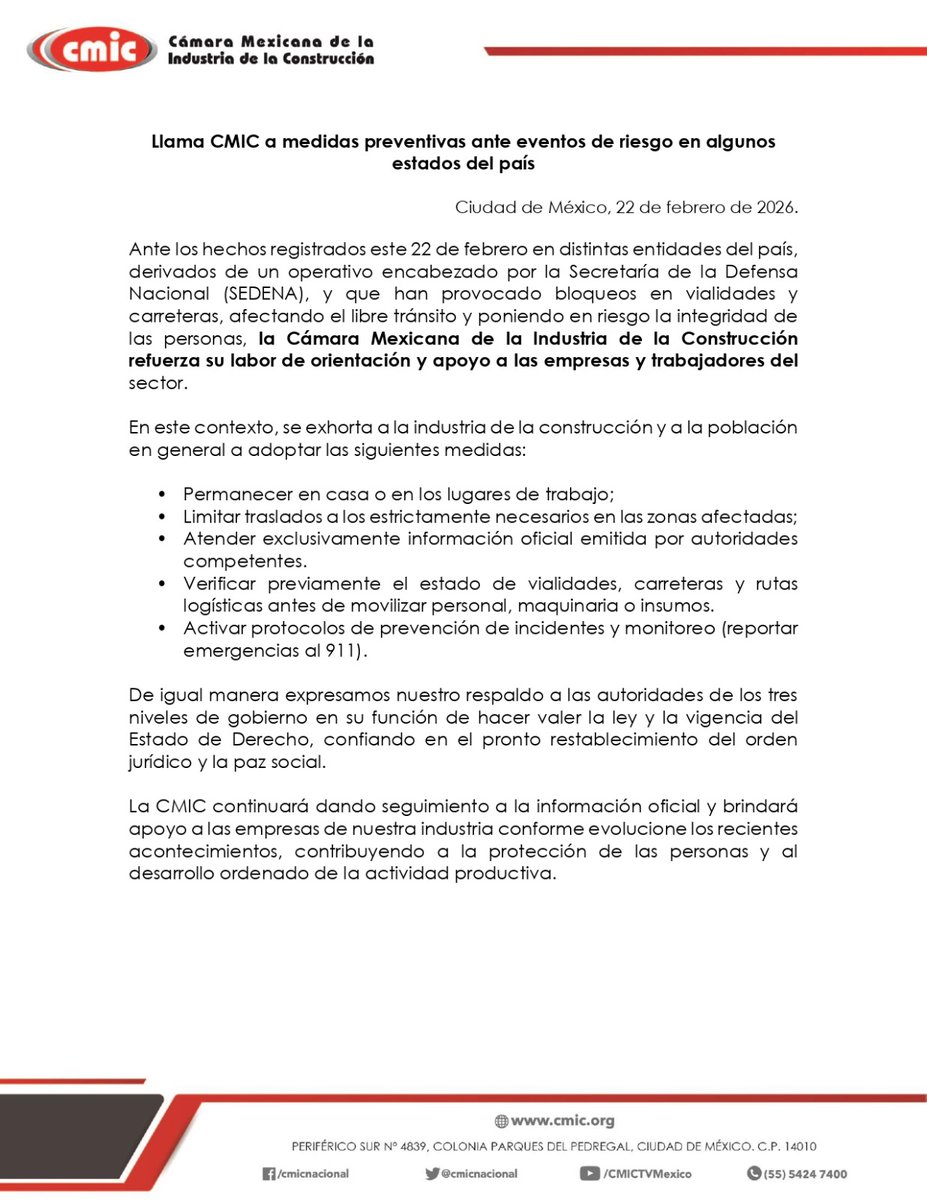 Llama CMIC a medidas preventivas ante eventos de riesgo en algunos estados del país