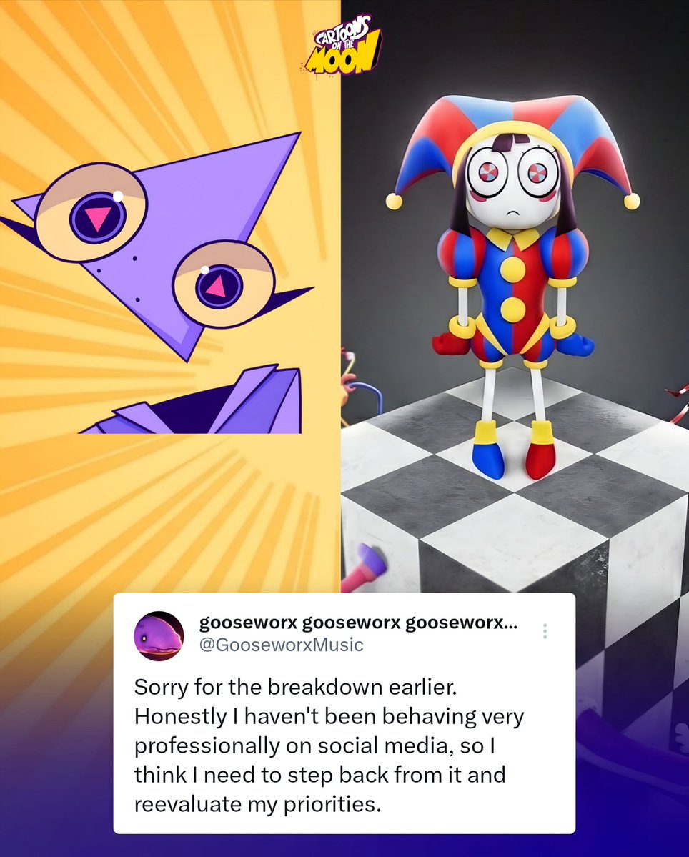 Aunque el conflicto provino del fandom, Gooseworx se ha disculpado:

💬 ​"Perdón por el colapso. La verdad, no me he comportado muy profesional, así que creo que necesito dar un paso atrás y reevaluar mis prioridades."