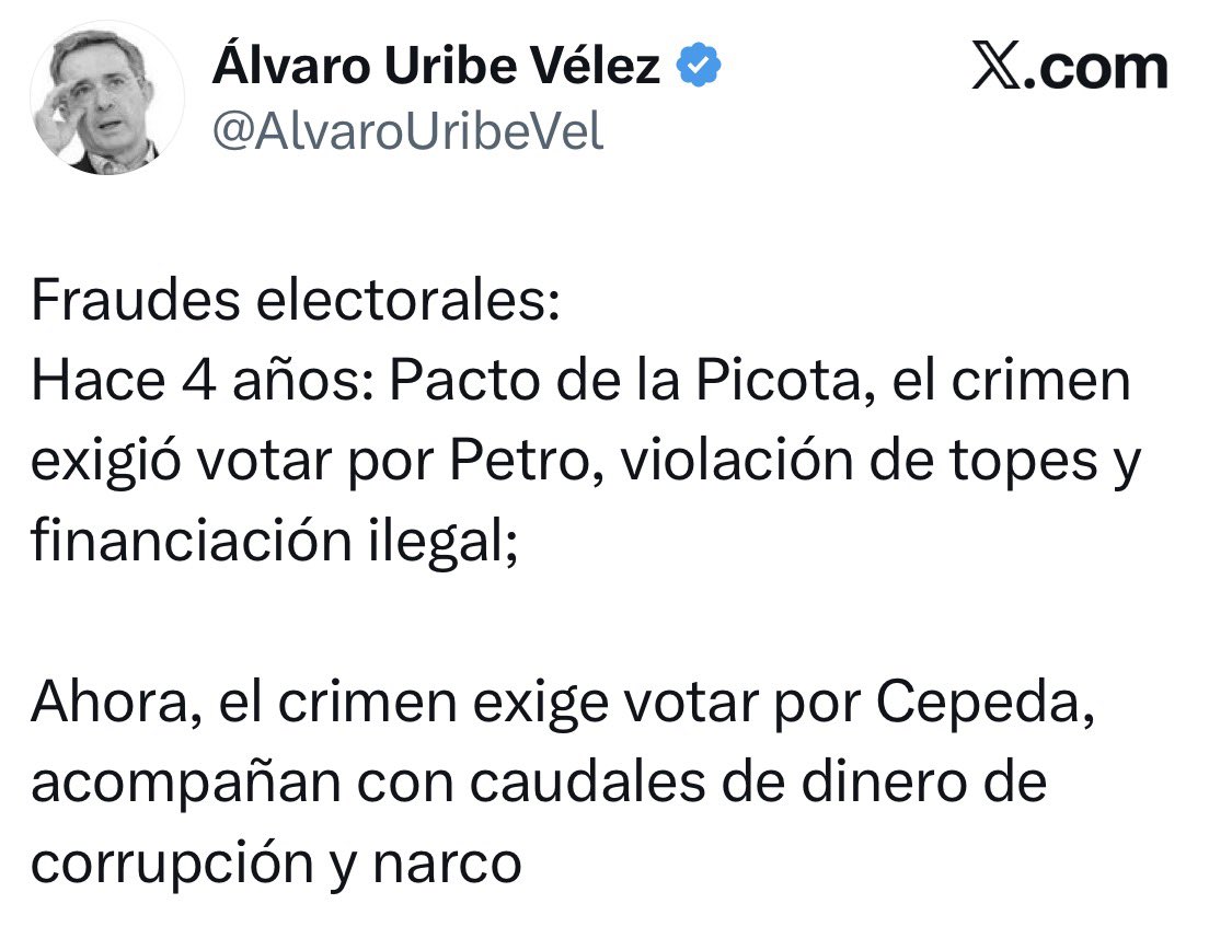 El mayor bandido que ha tenido Colombia, acusado por las masacres de la granja, el Aro, entregar pistas aéreas a narcotraficantes cuando era director de la Aerocivil, acusado de soborno, de los 6.402 falsos positivos, y con todo esto, este miserable sigue jodiendo, cuando será
