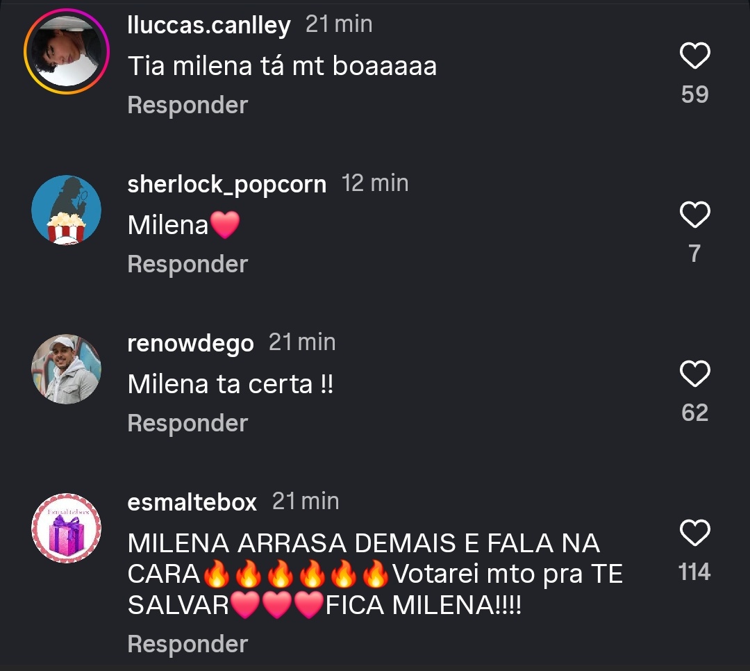 No IG do BBB, todo mundo defendendo a Milena e ficando contra a Chay. Grande dia!

Vão lá conferir antes que o mutirão de comentários negativos chegue por lá.