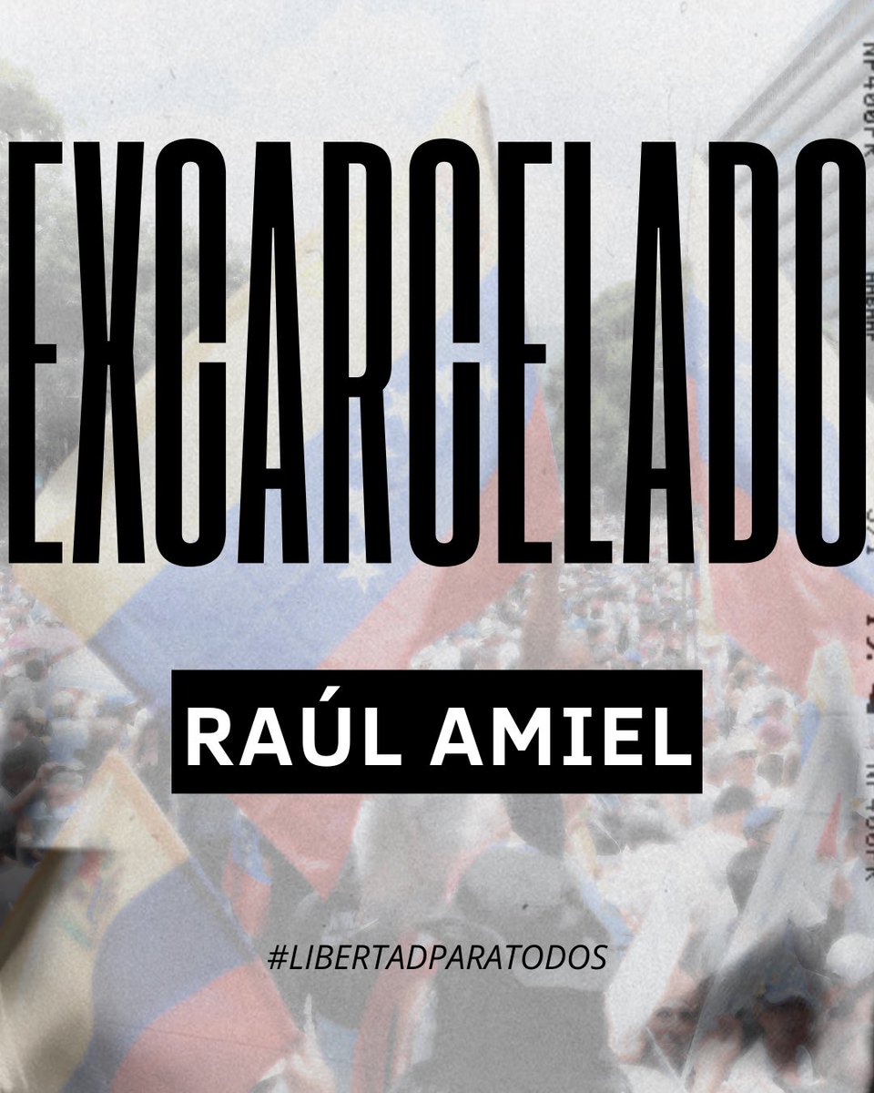 #URGENTE | Hasta el momento podemos confirmar la excarcelación de: 

Charlie Bolaños.
Elgio Pedreañez.
Raúl Amiel.

Las excarcelaciones parciales no son un favor.
Son una obligación del Estado frente a crímenes que nunca debieron ocurrir.

Es importante recalcar que en Venezuela