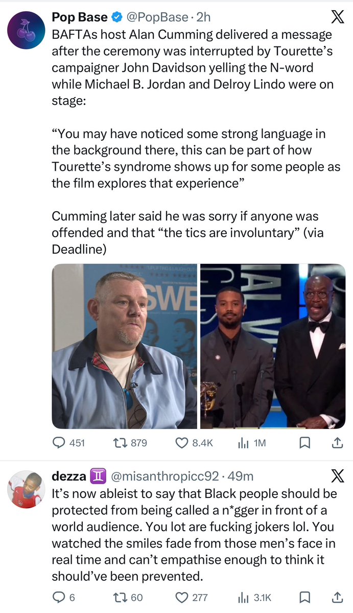 imtoothirty's tweet image. Black People Deserve to be Protected. What happened @BAFTA is completely unacceptable and an apology from John Davidson and his entire lineage is in order to not just Michael B. Jordan &amp;amp; Delroy Lindo but the ENTIRE #blackcommunity Tourette Tics ≠ Racial Slurs, #PERIOD! #BAFTA
