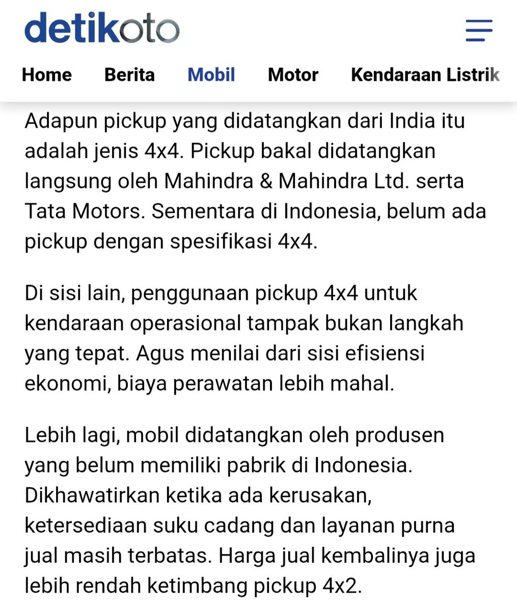 Pick Up 4x4 India Jadi Kendaraan Operasional : Biaya Perawatan Mahal-Suku Cadang Terbatas.

Penggunaan pickup 4x4 dari India untuk kendaraan Koperasi Merah Putih menjadi sorotan. Terlebih buat kendaraan operasional, pickup 4x4 dinilai tak ekonomis. Layanan purna jual juga