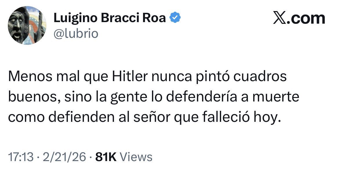 Este chavista muerto de hambre con sarna será que se lo cogió chavez o que? 

En mi vida había visto a un chavista tan enamorado del chavismo. Lo peor es que ni enchufado es, según entiendo cena lentejas a diario.

Comparando a Hitler con Willie Colon solo porque era antichavista