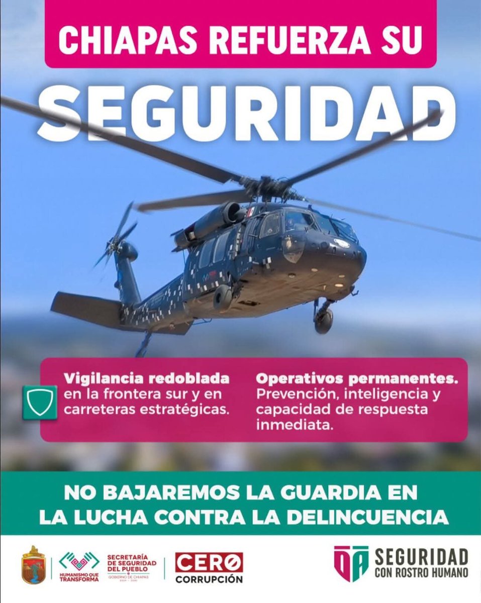 La ⁦<a href="/sspchiapas/">Secretaría de Seguridad del Pueblo</a>⁩ ha dado a conocer que entre las diversas acciones de seguridad se mantiene una vigilancia permanente en la frontera sur y puntos estratégicos