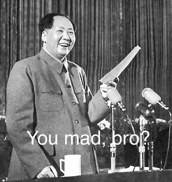 The Uyghurs and HKers be like, fuck you all Muricunts. Xinjiang and HK are now finally free &amp; thriving, with extremists behind bars and roaches like Jimmy Lai rotting in jail for the rest of their pathetic life. Cry harder.

Oh, and the US should compensate us for creating COVID.