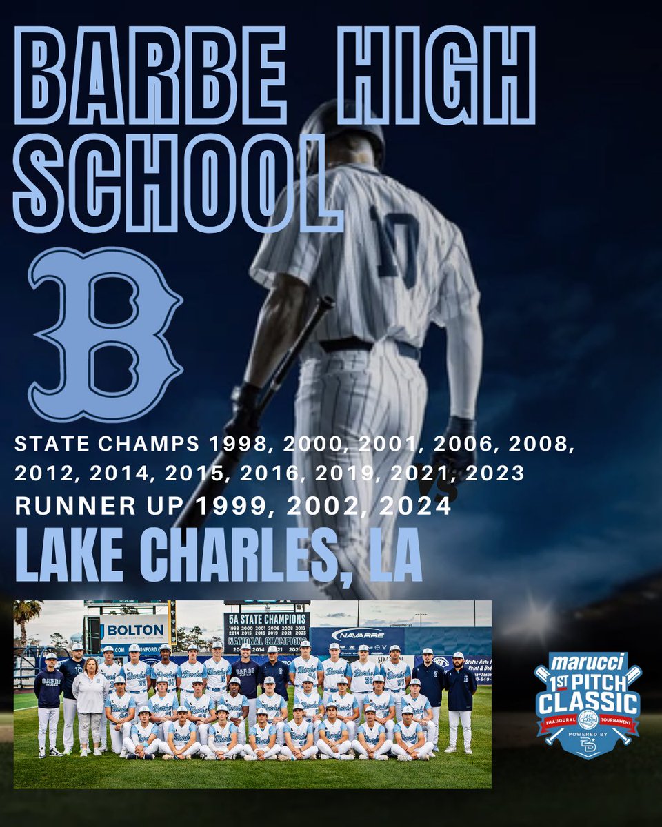One of Lake Charles’ own is stepping up to the plate. ⚾🔥

Barbe High School enters the Marucci First Pitch Classic powered by 2D Sports with hometown pride and a championship mindset. 

The energy will be loud. The stakes will be high. 🏆

Bucs — see you at First Pitch. 🏴‍☠️💪