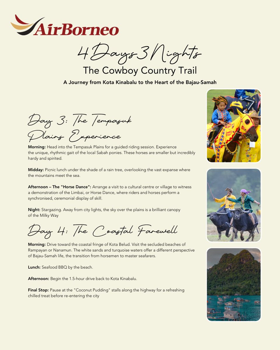 The Bajau Samah are more than just riders; they are the "Cowboys of the East," bound to their steeds by a bond that spans centuries. 

Your journey to the heart of Sabah starts at airborneo.com

#AirBorneo #WingsOfUnity #BorneoForYou #TravelBorneo #GatewayToBorneo