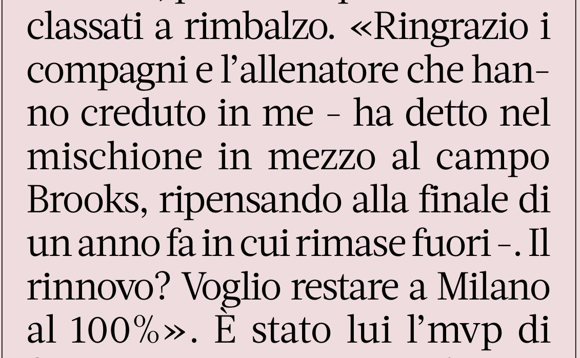 credits to ⁦<a href="/fabiocavagnera/">Fabio Cavagnera</a>⁩ ⁦<a href="/OlimpiaMiNews/">RealOlimpiaMilano</a>⁩ per la frase di Brooks sul suo futuro: “Voglio restare a Milano al 100%”