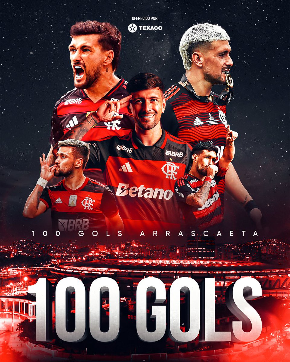 Flamengo's tweet image. 100 VEZES ARRASCAETA! 

Com o gol marcado pelo nosso camisa 10, De Arrascaeta atinge a marca histórica de 100 gols com o Manto rubro-negro! 

VAMOS POR MAIS, ÍDOLO!

#lm