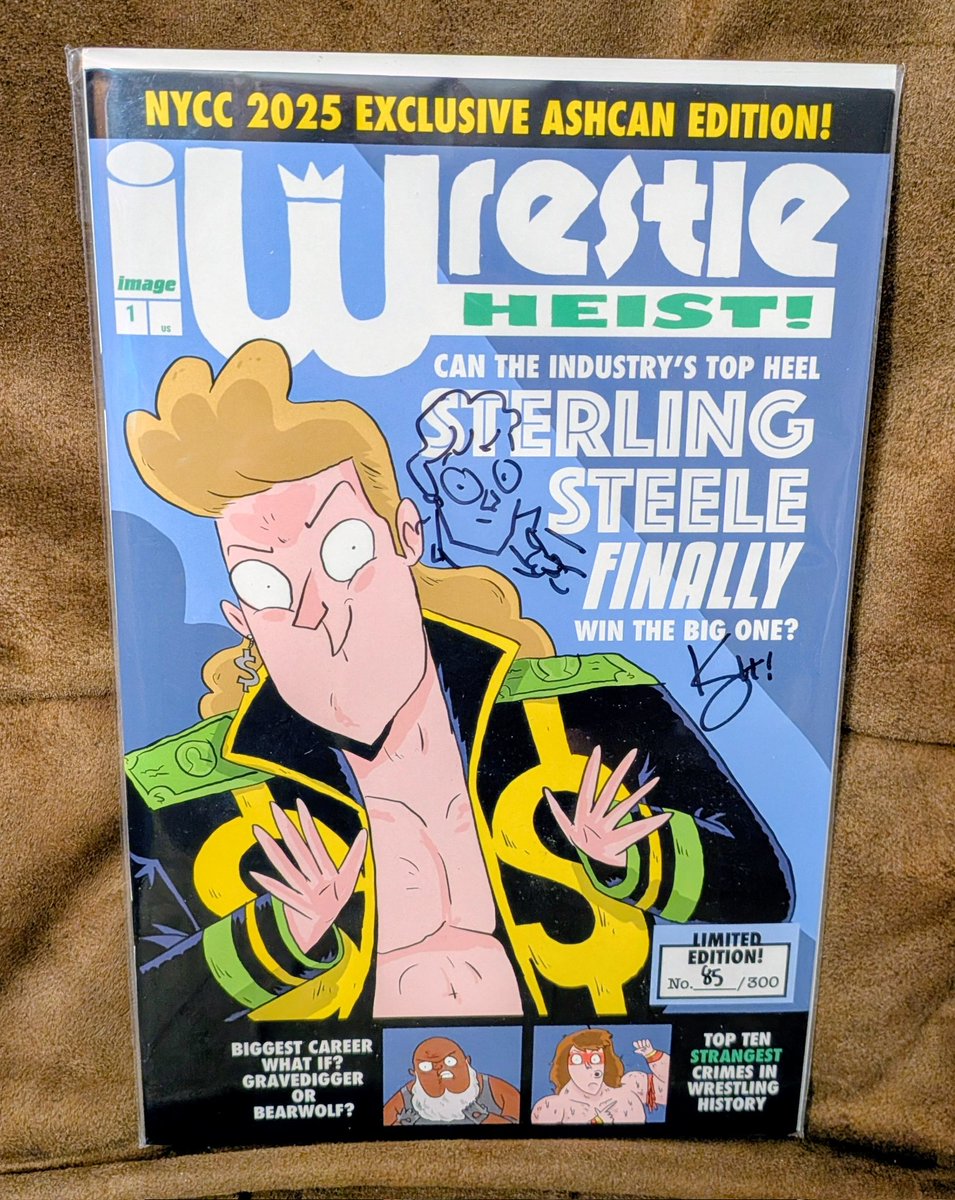 Apparently <a href="/TheKyleStarks/">Kyle Starks C2E2 O-02</a> has me reading comics again. I'm trying to be a completist on Wrestle Heist covers, so I had to get the NYCC ashcan from Kyle, including a sketch of the legendary Sterling Steele! 

(I also bought End of Life. Blame <a href="/LongboxHeroes/">Longbox Heroes</a>.)
cc: <a href="/Toddsartattack/">Toddsartattack</a>