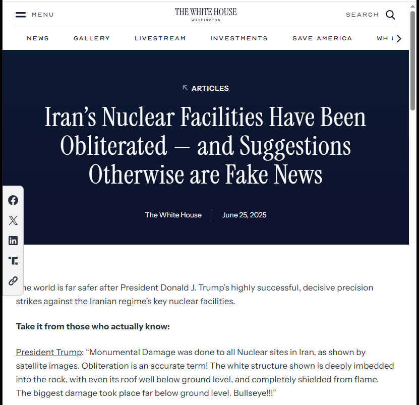 <a href="/unusual_whales/">unusual_whales</a> Interesting, because the White House previously said Iran's nuclear facilities were obliterated.