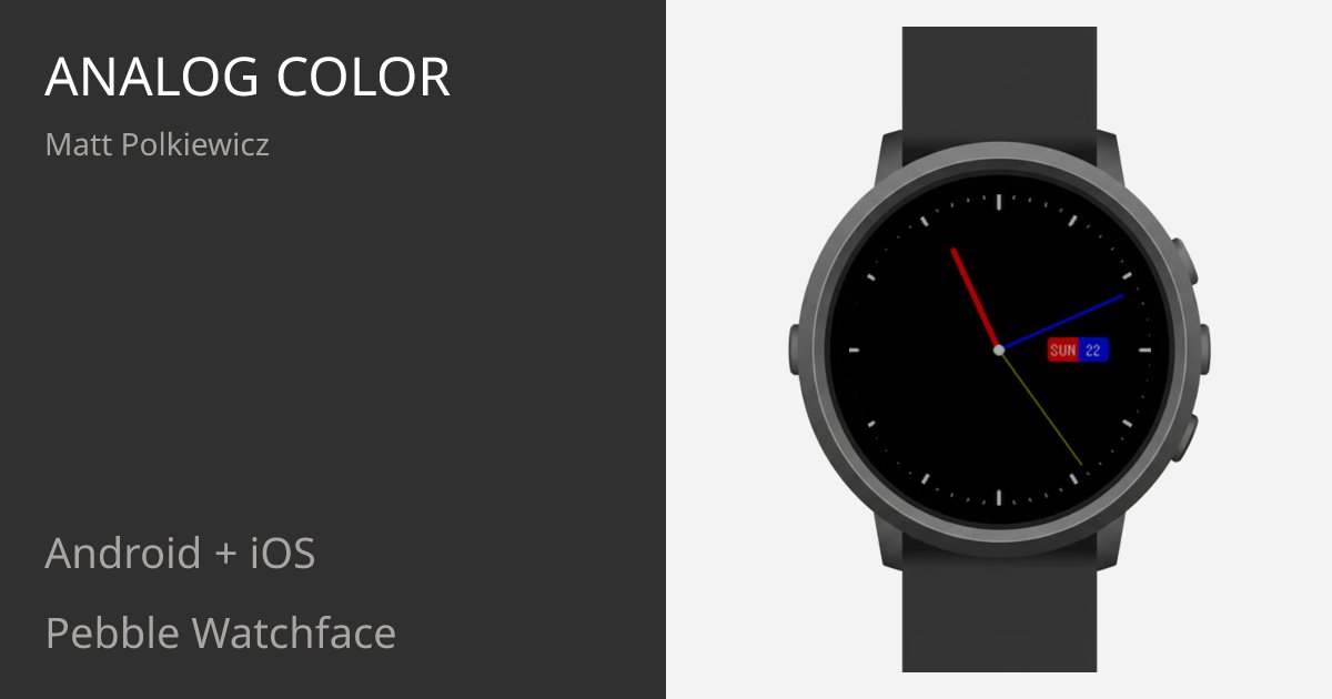 polkiewicz's tweet photo. Watch face #1 for @Pebble Round 2: Analog Color https://t.co/SrqYmB8hbw https://t.co/jsQcra3OyU
