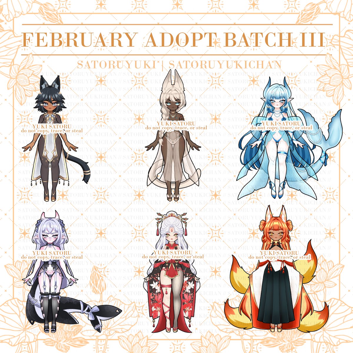 ₊˚⊹⋆ FEBRUARY ADOPT BATCH III

⤷ ゛RTs appreciated (ㅅ´ ˘ `)

⤷ ゛Purchase here! ˎˊ˗ 
vgen.co/satoruyuki/shop

#adoptable #adopts #characterdesign #Vtuber #VGenShop #Vgen