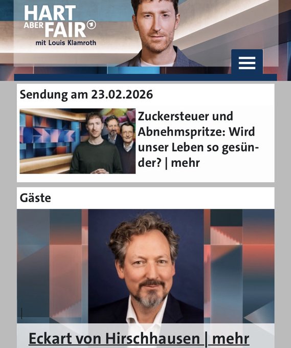 Endlich🙂. Ein weiser Ex-Gesundheitsminister und ein humoristischer Lehrstuhlinhaber für Klima und Medizin reden über "Zuckersteuer" und "Abnehmspritze" - bin mal gespannt. Diabetologen stören und nerven wahrscheinlich nur.