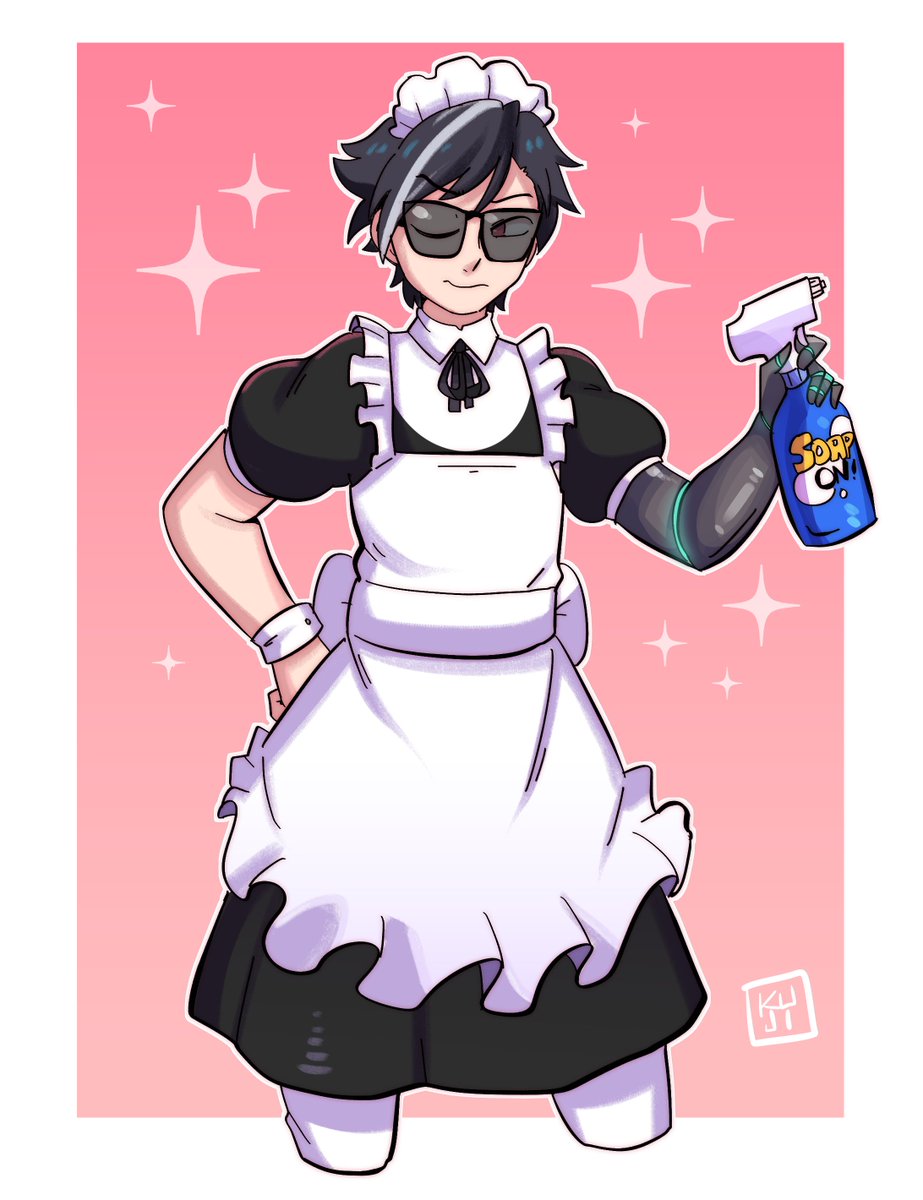 「OC in a maid fit, comm! doesn't look too」|🍡 イーサン 🍡 Comms Open!のイラスト