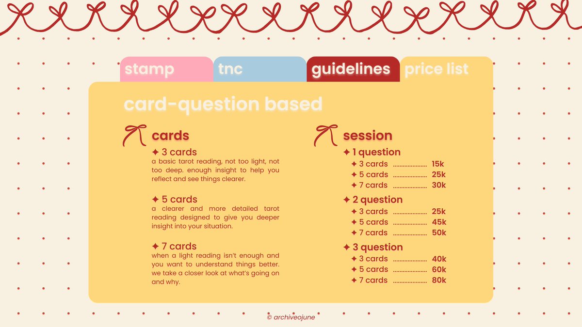 archiveojune's tweet image. ㅤㅤ ਏਓ. like and repost are appreciated🤍

halo! 

kamu butuh tempat untuk cerita? mau ditarotin dengan harga ramah dikantong? ditarotin.lilo is open for readings. kindly hit me up buat klaim sesi reading kamu hari ini (˶˃⤙˂˶)

t. #zonauang #tarot