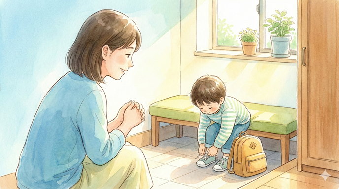 つい口出ししたくなる朝に

「早くしなさい！」と喉まで出かかる朝
でも、そこを一歩引いて見守るのが
「静かな支援」

子供を信じて待つのは勇気がいりますが
親の沈黙は
「あなたならできる」という
最大の信頼メッセージ

まずは10分だけ
時計を見るのをやめて
お子さんの背中を静かに見守ってみて