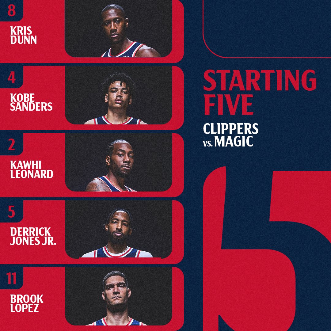 Starting 5️⃣ vs. Magic
🏀 Kris Dunn
🏀 Kobe Sanders
🏀 Kawhi Leonard
🏀 Derrick Jones Jr.
🏀 Brook Lopez