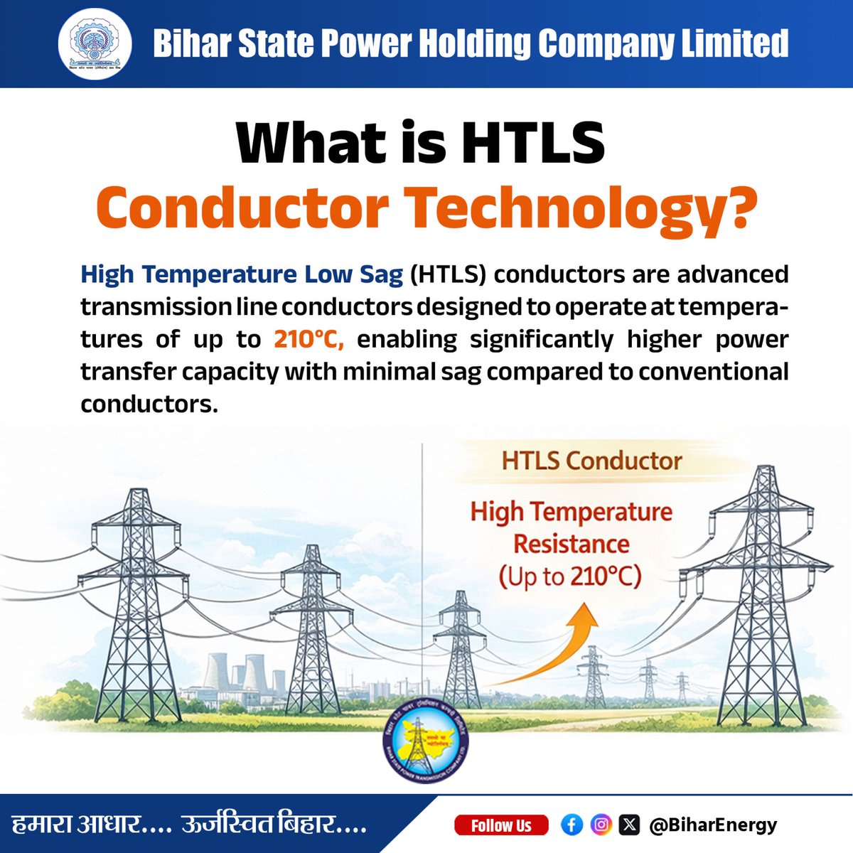 BiharEnergy's tweet image. #HTLS conductors are advanced transmission lines designed to operate at temperatures up to 210°C, enabling significantly higher power transfer with minimal sag.

@IPRDBihar @EnergyBihar @SEVA_BSPTCL  

#HTLSTechnology #SmartGrid #BiharEnergy #Transmission #Innovation