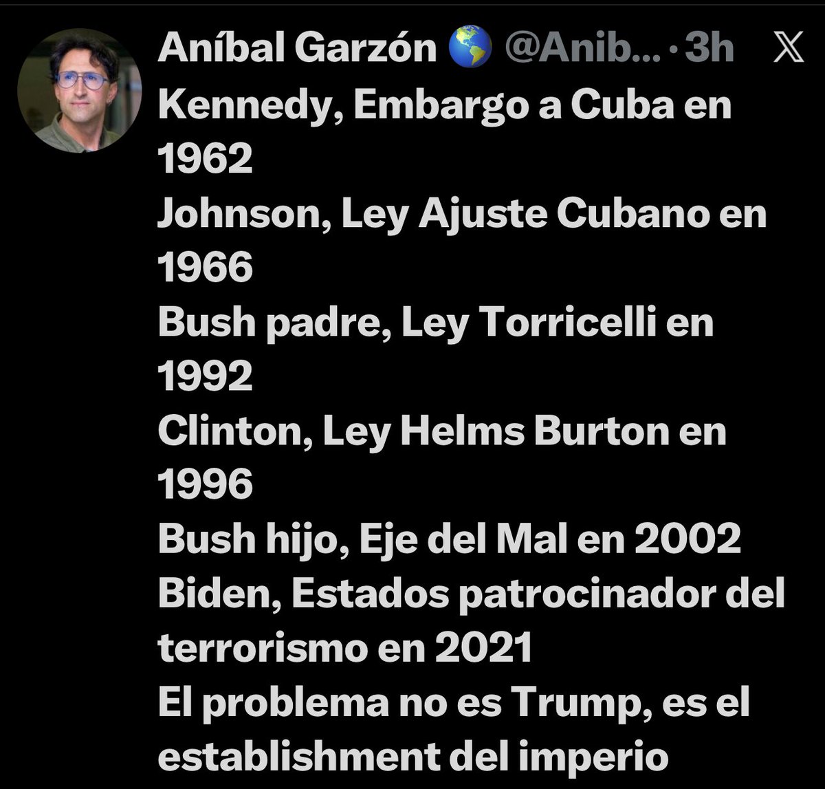 Aníbal, ya que haces una lista de presidentes de EE. UU., hagamos otra lista… pero con números.

¿Cuánto dinero le dio la Unión Soviética a Cuba durante décadas?

Se estima que entre 1960 y 1991 Moscú transfirió a Cuba más de 65 mil millones de dólares en subsidios directos e