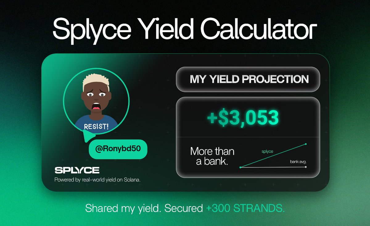 Just tested the real-world yield calculator from <a href="/SplyceFi/">Splyce Finance</a>.

My numbers came out +2,928.23% higher than leaving it in a bank.

Check yours: solana.splyce.finance/calculator?ref…