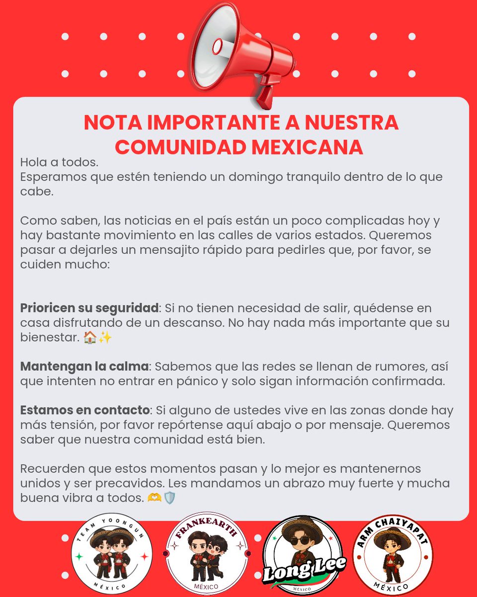LongleeMexico's tweet photo. ⚠️ ANUNCIO IMPORTANTE ⚠️

Porque antes que todos somos una comunidad que se cuida y nos preocupamos por cada uno de ustedes, esperamos que todos se encuentren bien y estemos en comunicación https://t.co/EMxPjbhBdR