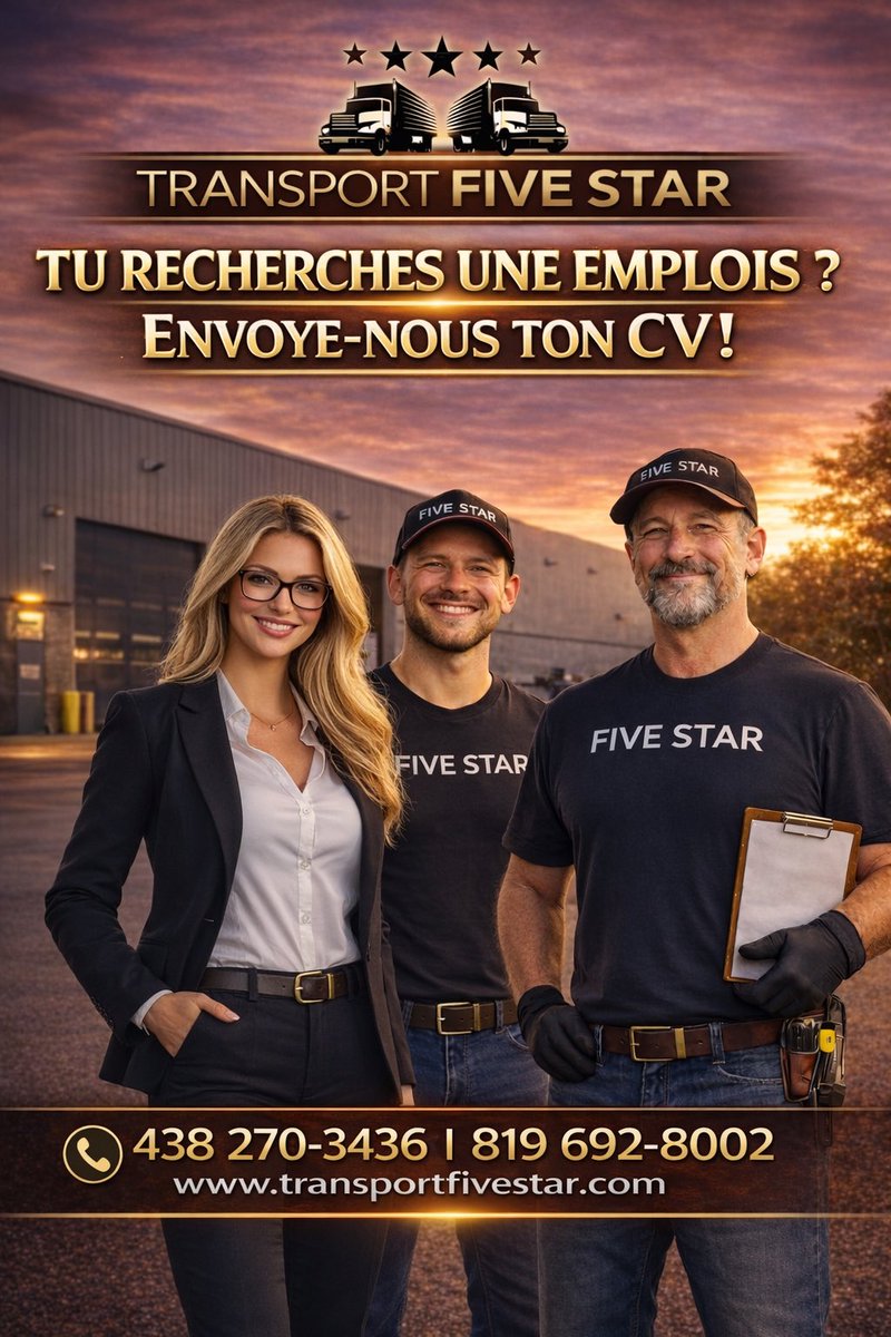 Transport5Star's tweet image. 🚨 T’es tanné d’être juste un #numéro dans une grosse boîte où personne ne connaît ton nom ? 🚨

T'as du cœur au ventre et t’aime bouger ?

IL Y AS UNE PLACE ICI POUR TOI ❗️

📄 ENVOIE-NOUS TON CV !

☎️ OU APPEL NOUS AU (438) 270-3436

On part ! T'embarque ? 🚛💨

#Mauricie #Jobs