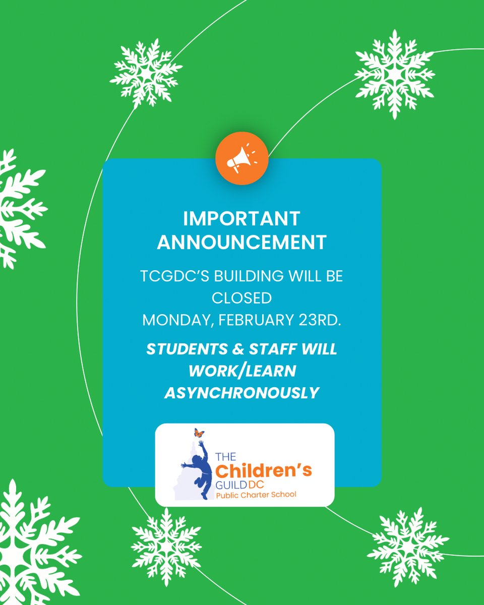 ❄️🚨WEATHER UPDATE:

The TCGDC building will be closed, Monday, Feb. 23, 2026, due to ongoing inclement weather. We’ll operate asynchronously; student assignments will be posted by 8:30 AM. Stay safe!