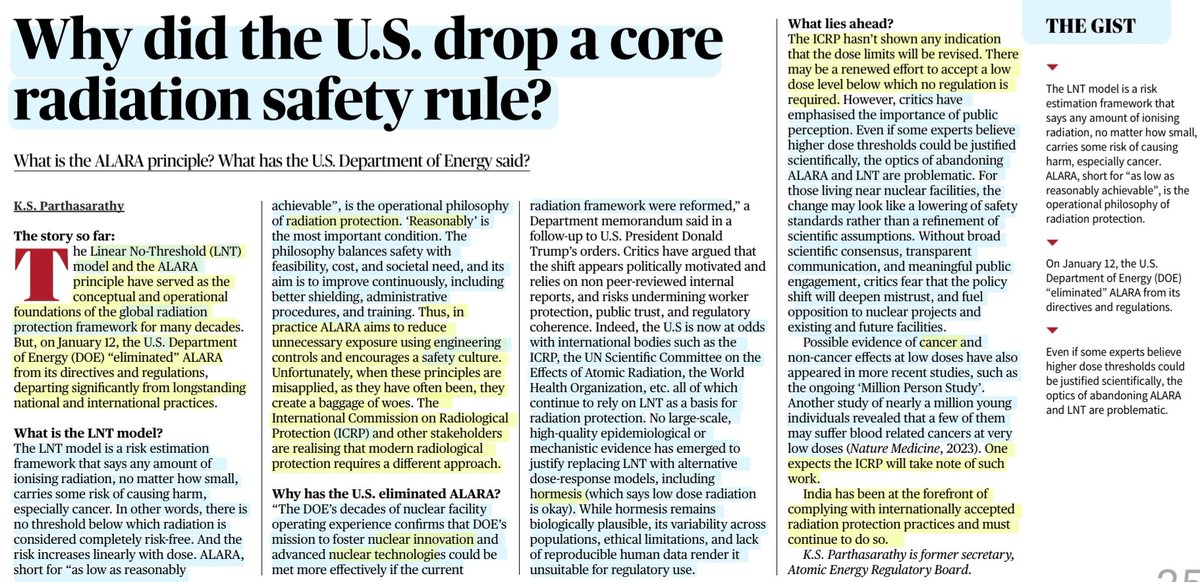 imRavikantYadav's tweet image. Why did the U.S. drop a core radiation safety rule?

:Details by Sh K S Parthsarathy 

#RadiationProtection #Radiation #Safety
#LNTmodel #ALARA 
#USA #ICRP
#NuclearTechnology #Innovation #Hormesis #Cancer 

#UPSC 

Source: TH