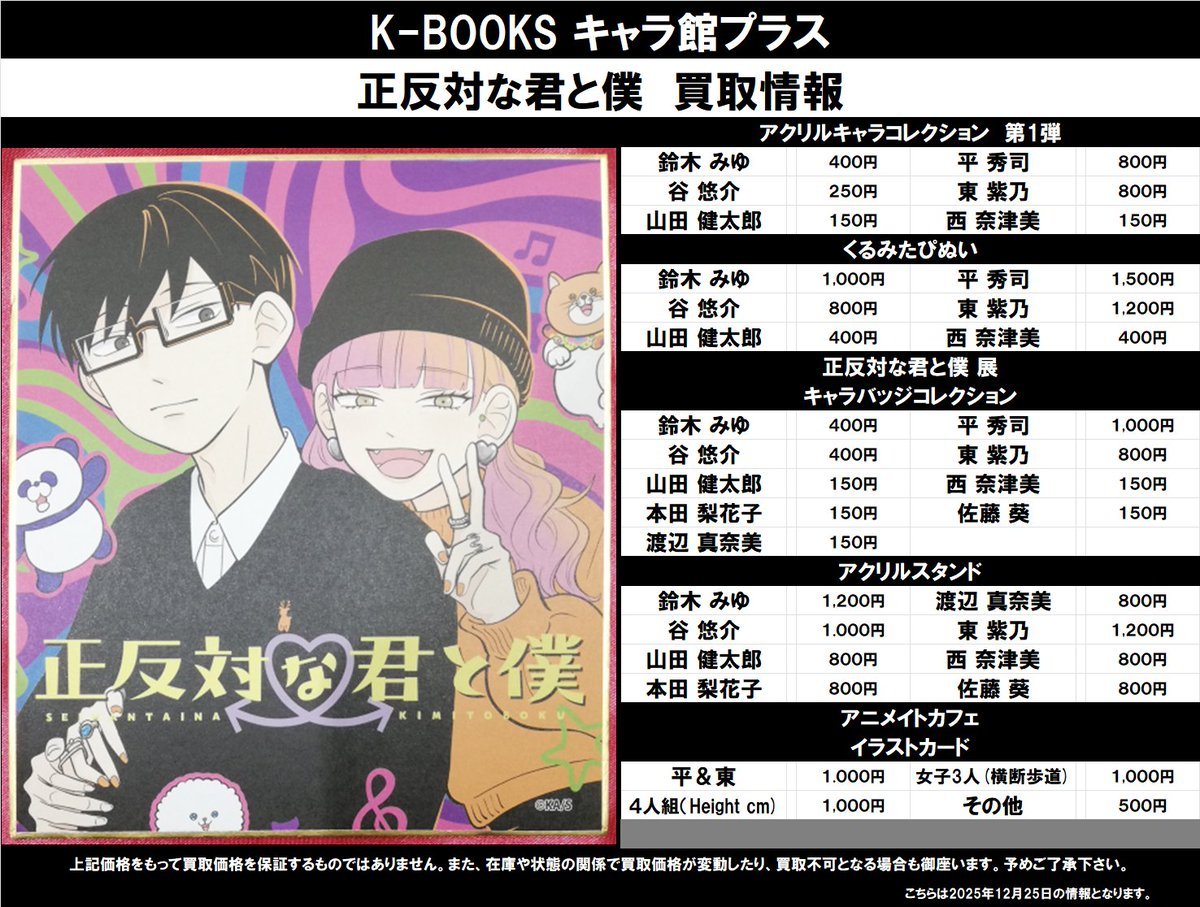 買取情報】 正反対な君と僕 ☆アクリルキャラコレクション 第1弾