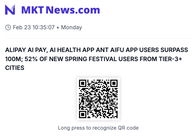 Sino_Market's tweet photo. 🇨🇳ALIPAY AI PAY, AI HEALTH APP ANT AIFU APP USERS SURPASS 100M; 52% OF NEW SPRING FESTIVAL USERS FROM TIER-3+ CITIES
#CHINA #TECH #ALIBABA $BABA #ALIPAY #ANTGROUP #AI
(https://t.co/P1daTsLYdH) https://t.co/bLLHuFexVs