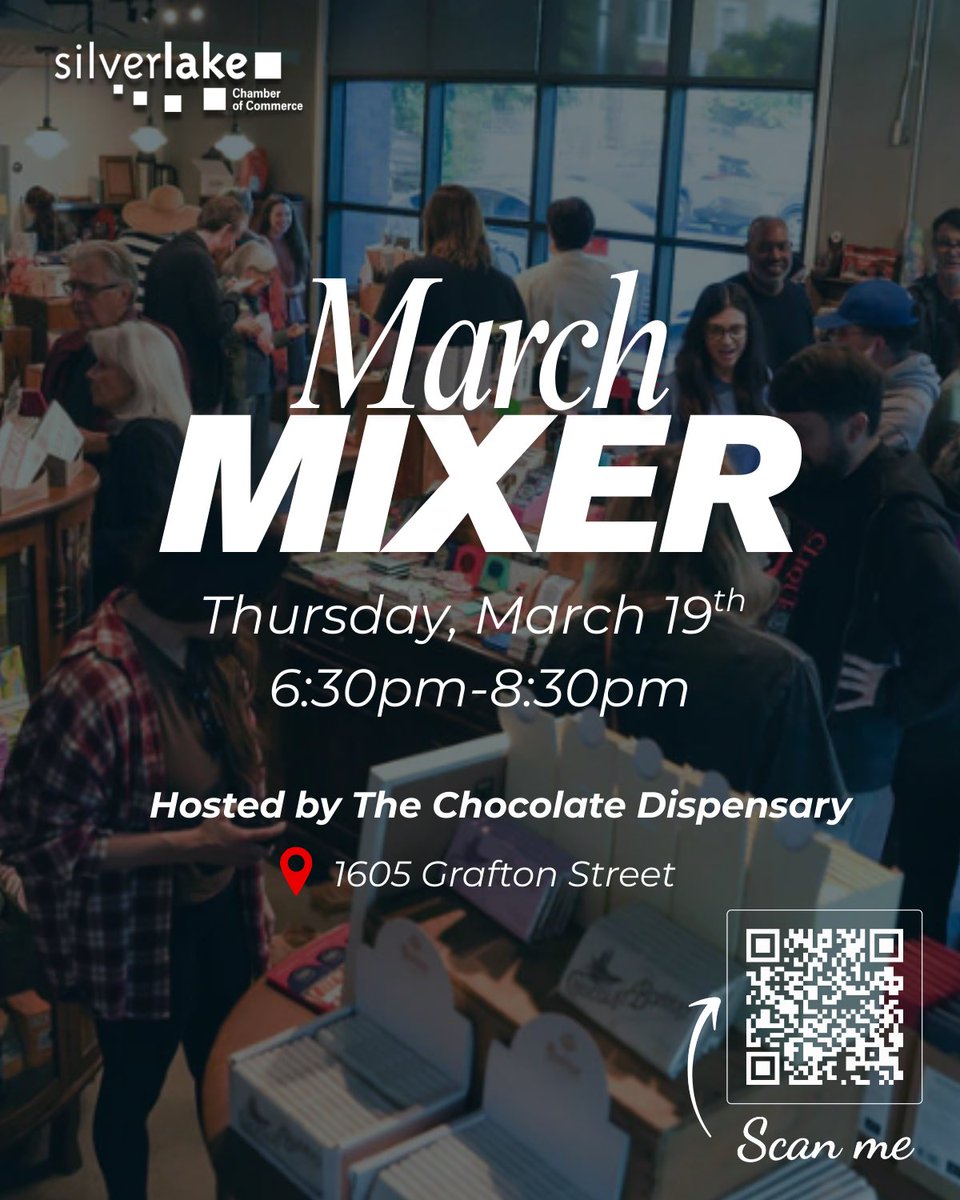 SilverLakeCC's tweet photo. ✨ NEXT THURSDAY ✨ 

Join us for our March Mixer on Thursday, March 19th from 6:30pm–8:30pm at one of Silver Lake’s sweetest neighborhood spots @chocolatedispensary! 

More info: https://t.co/GauM1umVss https://t.co/NU9akKlh3r