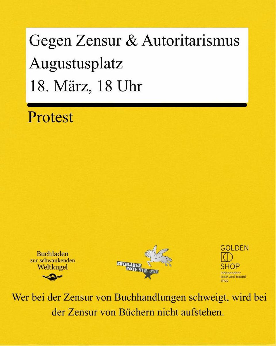 JKasek's tweet photo. Gegen Zensur und Autoritarismus, wer bei Buchhandlungen anfängt wird bei Büchern nicht aufhören. Demo gegen den Kulturstaatsminister in Leipzig. https://t.co/t5ThwyzOZR