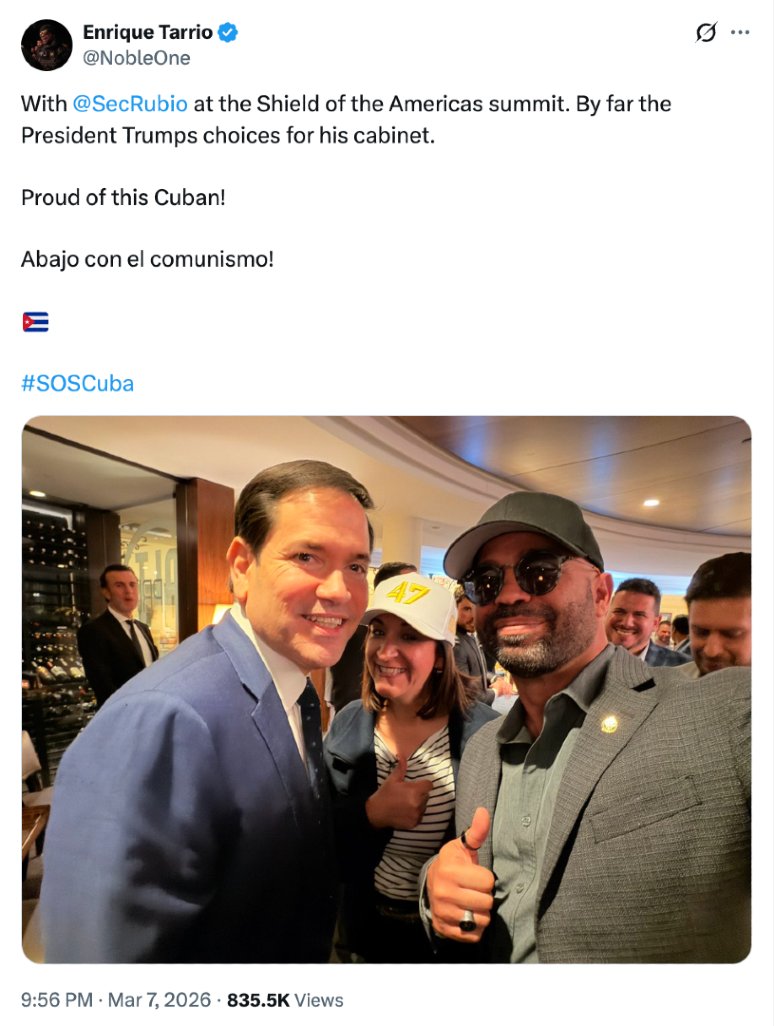 USJewishDems's tweet photo. Marco Rubio with a leader of the Proud Boys. 

There is no excuse for Rubio’s grinning photo with a convicted seditionist. https://t.co/OM1BTJeNxa