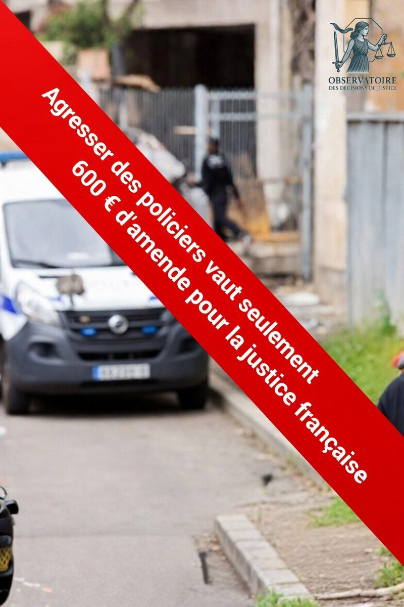 ODJ_France's tweet photo. 👮‍♂️ ⚡ Agresser des policiers et voler leurs téléphones vaut seulement 600 € d'amende pour la justice française !

🚓 Mercredi 4 mars 2026, trois agents de la BAC d’Évry interviennent sur un point de deal. Ils interpellent un mineur de 16 ans suspecté de trafic. Alors que la perquisition à domicile est imminente, le jeune s’évade en frappant les fonctionnaires. Dans la confusion, deux complices volent les téléphones professionnels de deux agents tombés à terre.
Bilan : trois policiers blessés, cumulant 25 jours d’ITT.
L’un des assaillants (complice impliqué dans le vol et la rébellion) écope juste d’une ordonnance pénale : 600 € d’amende, sans casier, sans prison, sans suivi.
Une amende de parking? Vraiment?

📕 Rappel : l'ordonnance pénale est une procédure simplifiée et non contradictoire (pas d'audience, pas de débat), réservée aux faits "simples et de faible gravité" selon le Code de procédure pénale.

➡️ Violences sur dépositaires de l’autorité publique (circonstance aggravante majeure)
➡️ Vol de matériels professionnels sensibles
➡️ Blessures cumulées équivalant à des ITT significatives
Sont donc "des faits simples de faible gravité" selon le procureur de la République d'Évry.

🔴 C'est révoltant. Cette sanction ultra-légère renforce le sentiment d’impunité TOTALE qui gangrène nos territoires et démoralise ceux qui nous protègent au quotidien.
👉A ce stade, ce n’est plus de la mansuétude, c’est de la complaisance idéologique. Oui, des décisions comme celle-ci ne font que confirmer ce que de nombreux syndicats policiers dénoncent depuis longtemps: certains magistrats semblent imprégnés de la même hostilité anti-flic que les racailles qu’ils sont sensés juger!

À @ODJ_France nous refusons cette banalisation des attaques contre les FDO. Il est urgent que les magistrats soient rappelés à leurs responsabilités quand ils minimisent à ce point la gravité des faits et soutiennent pleinement le travail de ceux qui risquent leur vie au quotidien, au lieu de le piétiner.
💪 Soutien total aux policiers blessés et à leurs collègues.
---------
Suivez nos travaux en vous abonnant à notre lettre d'information:
https://t.co/ErpzwgvXs9